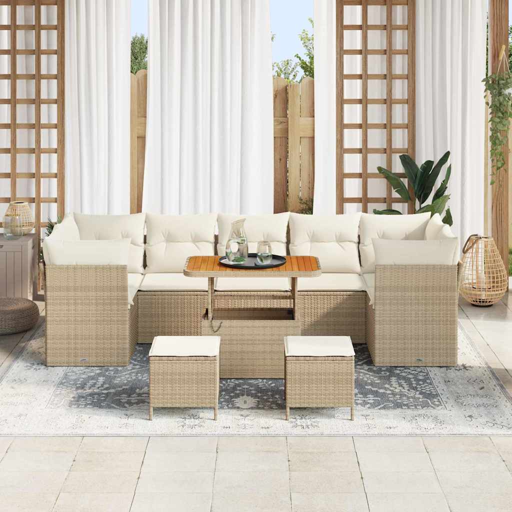Garten-Sofa-Set mit Kissen mit Speicher 10 pcs Beige und Creme