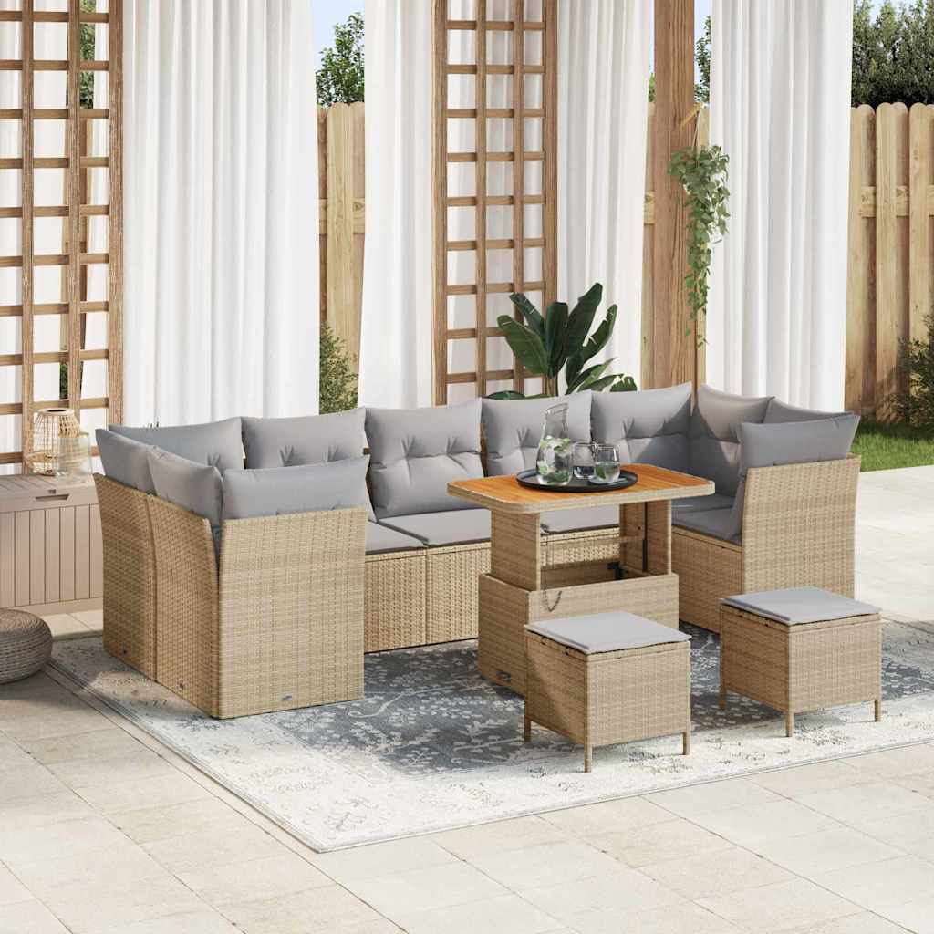 Garten-Sofa-Set mit Kissen 10 pcs Beige und Hellgrau