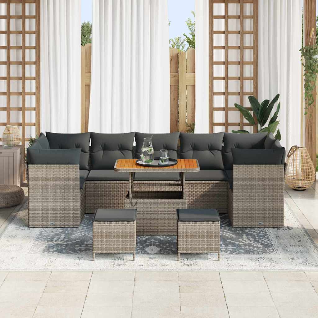 Garten-Sofa-Set mit Kissen mit Speicher 10 pcs Grau