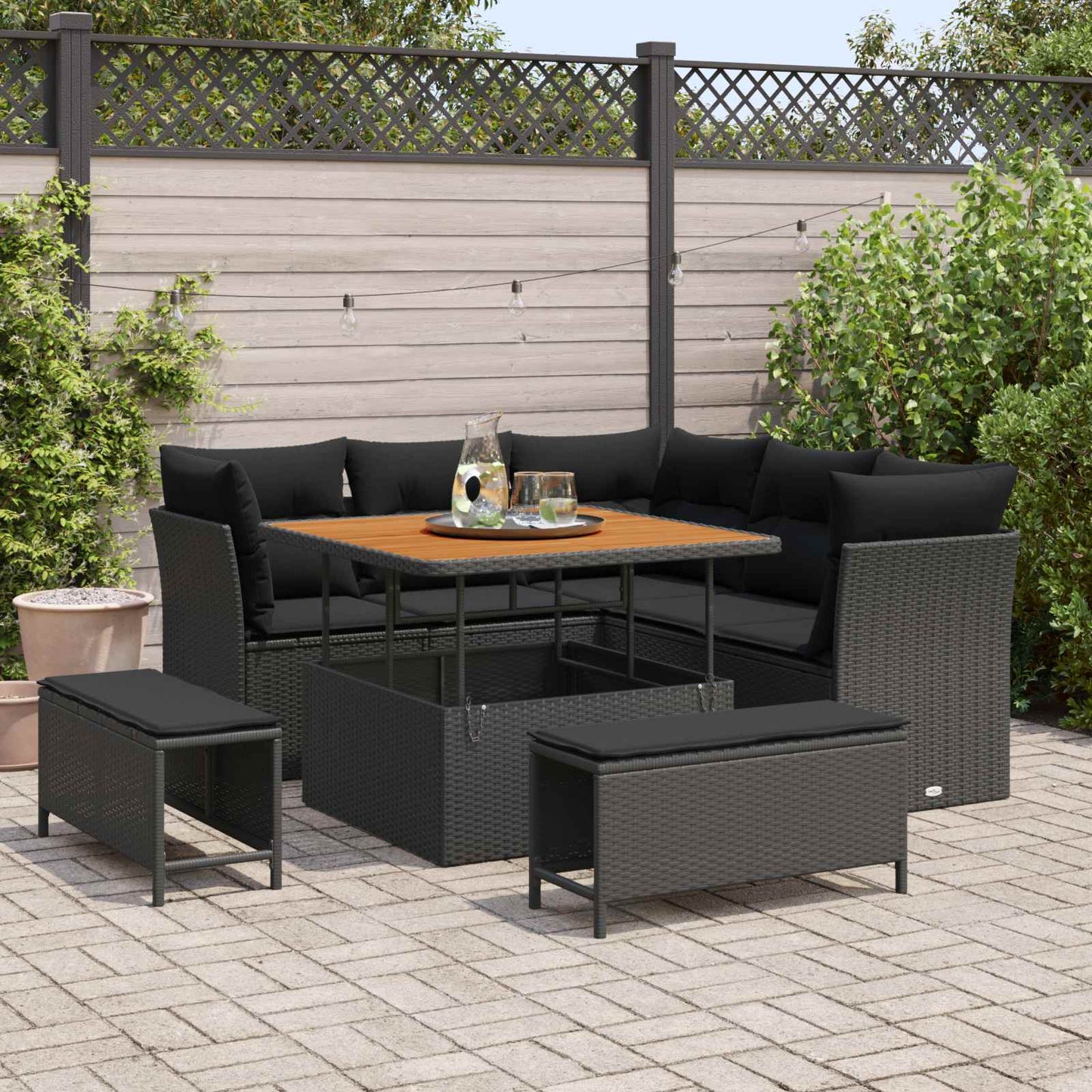 Garten-Sofa-Set mit Kissen mit Speicher 8 pcs Schwarz