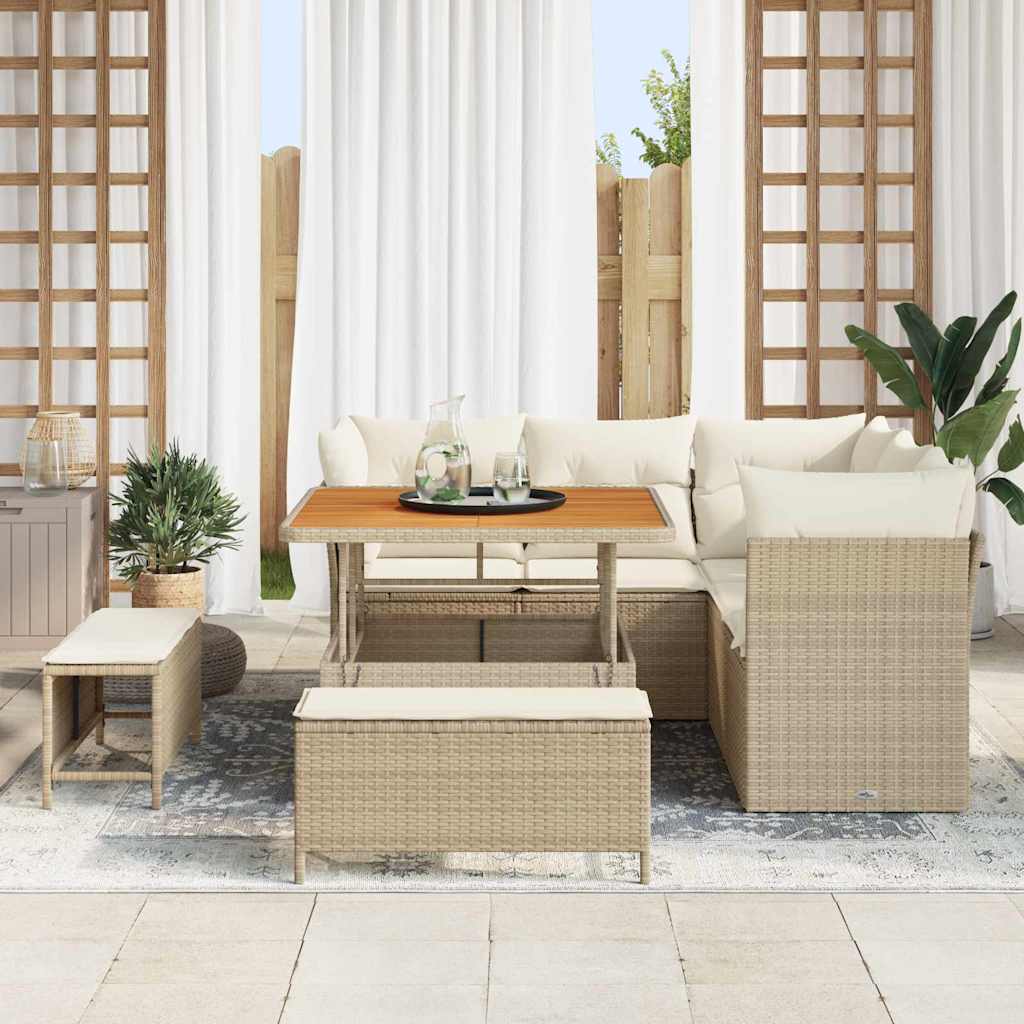 Garten-Sofa-Set mit Kissen mit Speicher 8 pcs Beige und Creme