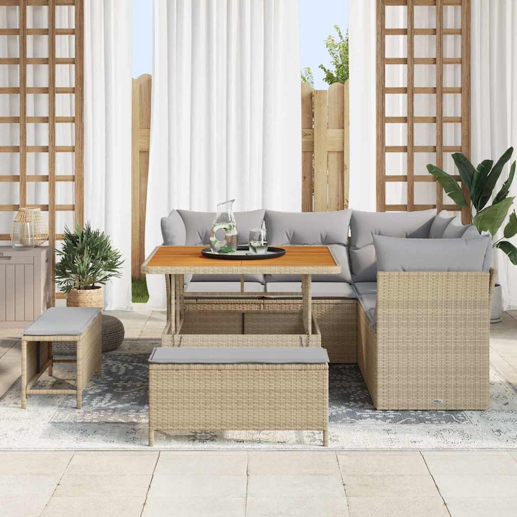 Garten-Sofa-Set mit Kissen 8 pcs Beige und Hellgrau