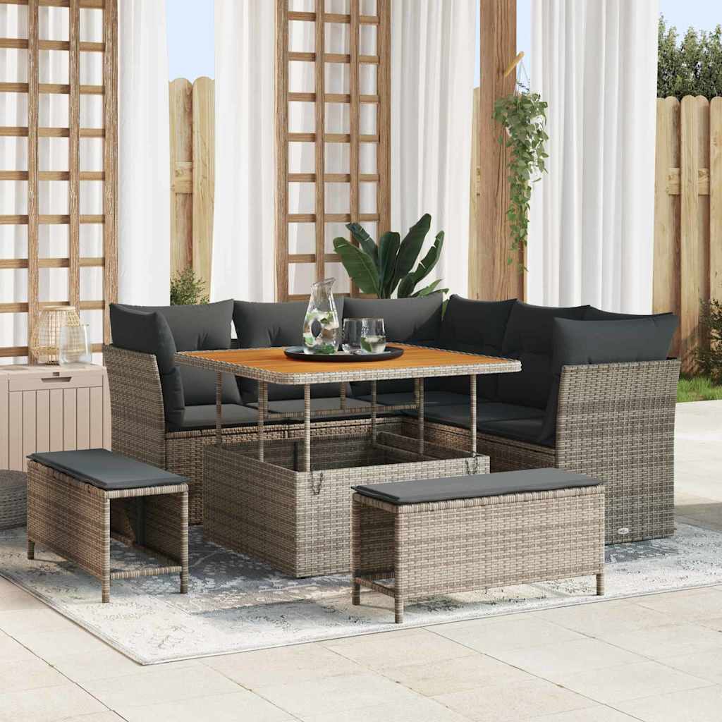 Garten-Sofa-Set mit Kissen mit Speicher 8 pcs Grau