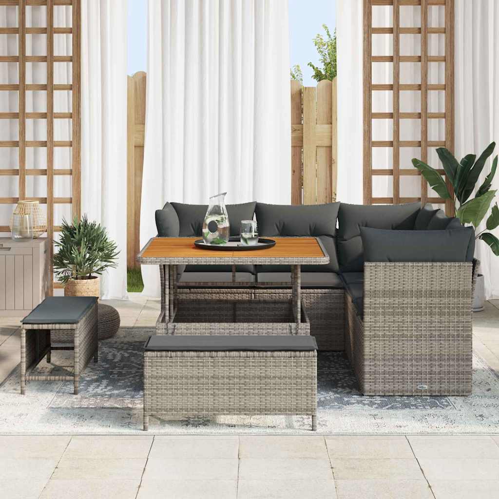 Garten-Sofa-Set mit Kissen mit Speicher 8 pcs Grau