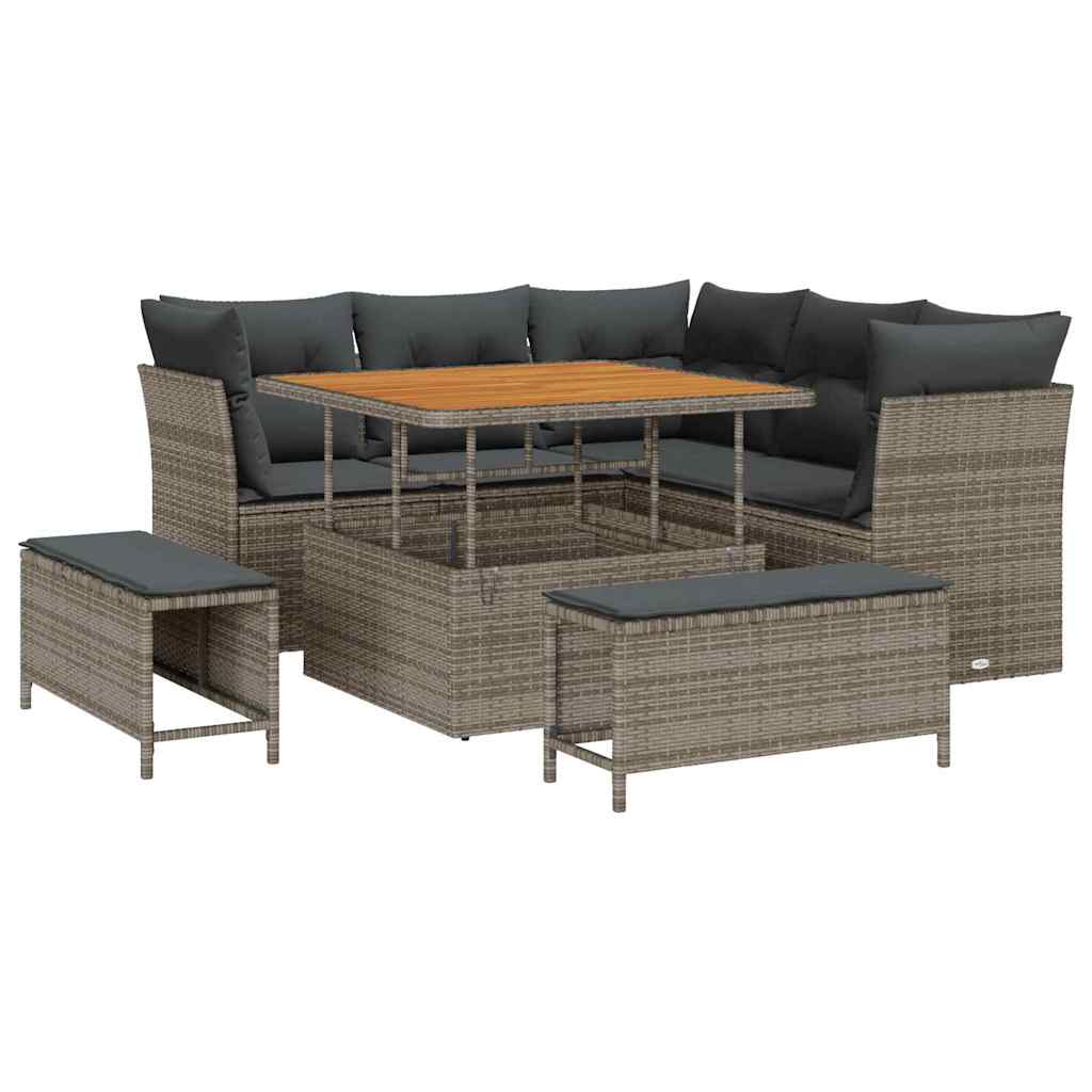 Garten-Sofa-Set mit Kissen mit Speicher 8 pcs Grau