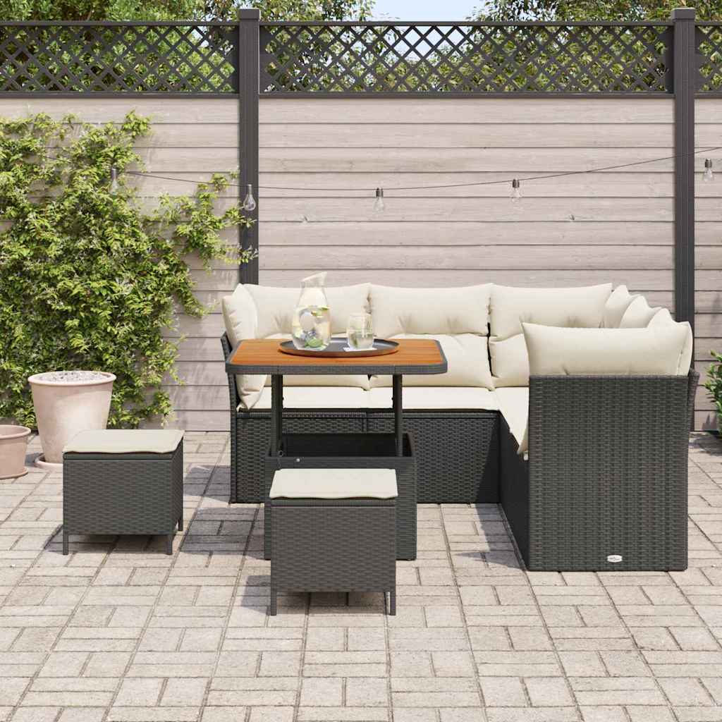 Garten-Sofa-Set mit Kissen mit Speicher 8 pcs Schwarz und Creme
