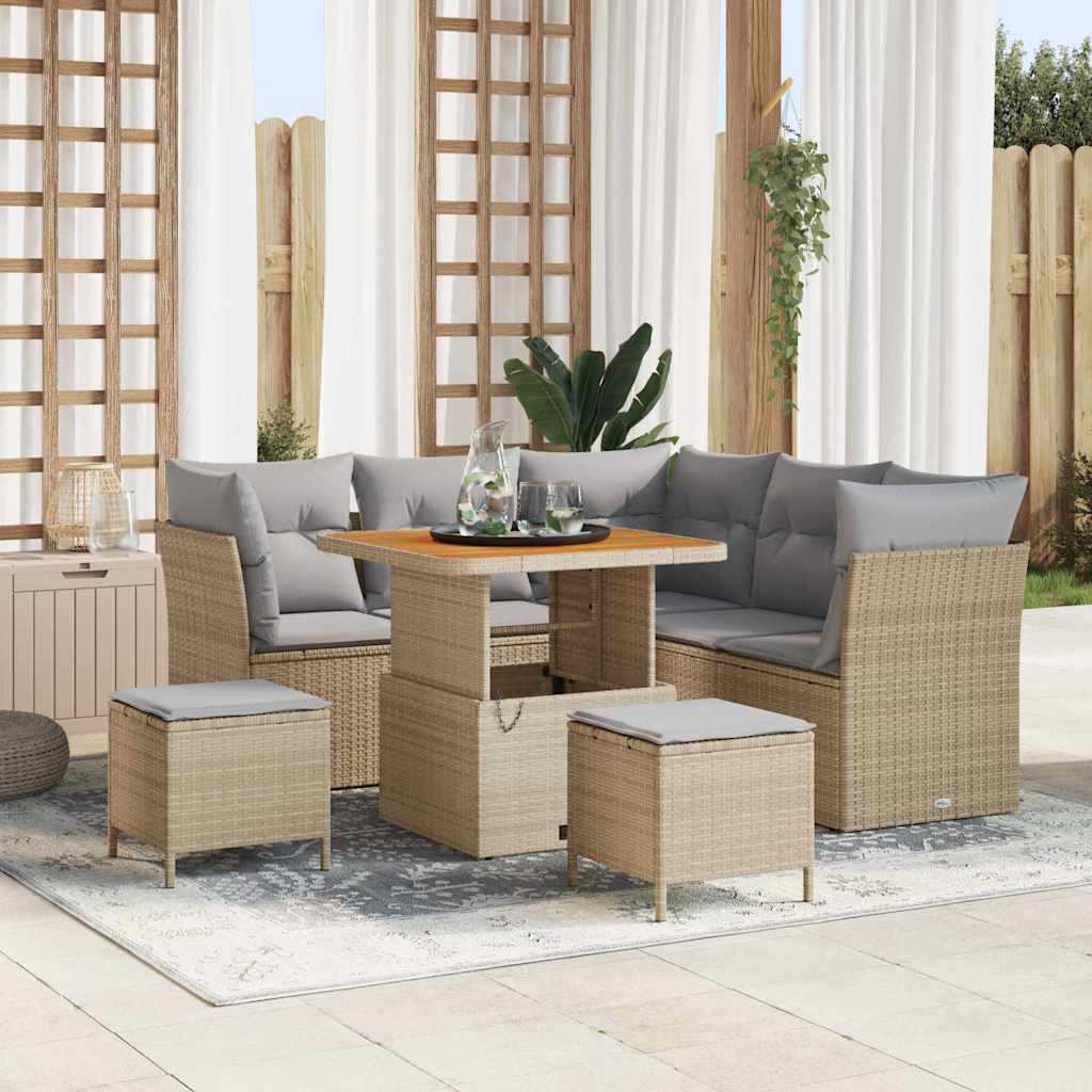 Garten-Sofa-Set mit Kissen 8 pcs Beige und Hellgrau