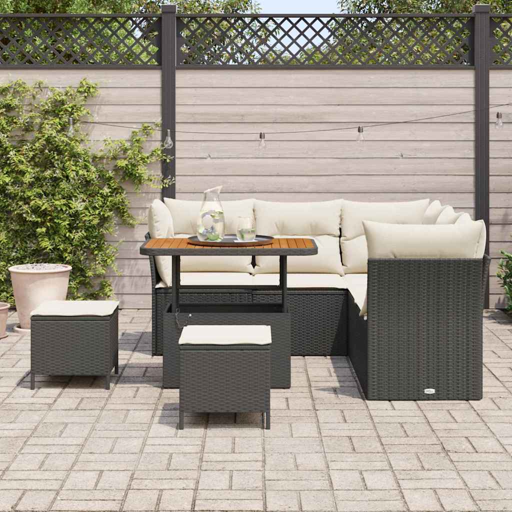 Garten-Sofa-Set mit Kissen mit Speicher 8 pcs Schwarz und Creme