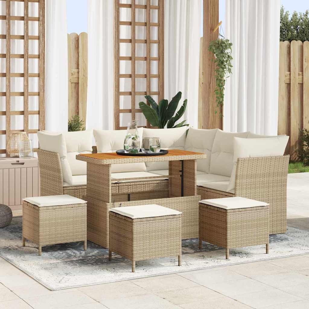 Garten-Sofa-Set mit Kissen mit Speicher 9 pcs Beige und Creme