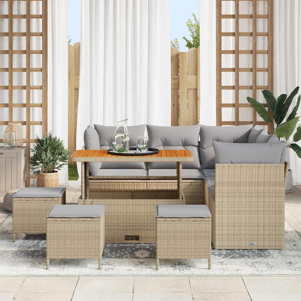 Garten-Sofa-Set mit Kissen 9 pcs Beige und Hellgrau