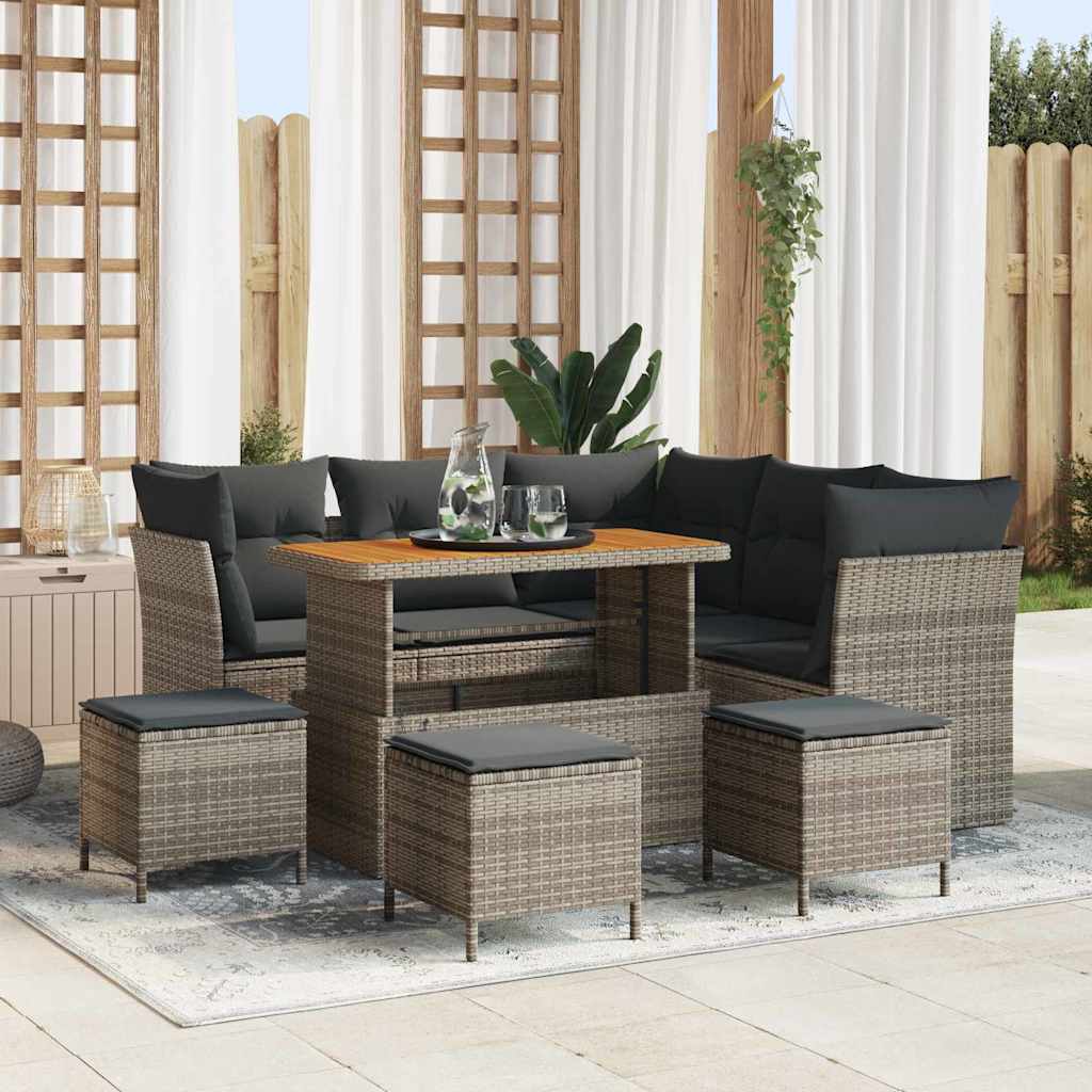 Garten-Sofa-Set mit Kissen mit Speicher 9 pcs Grau