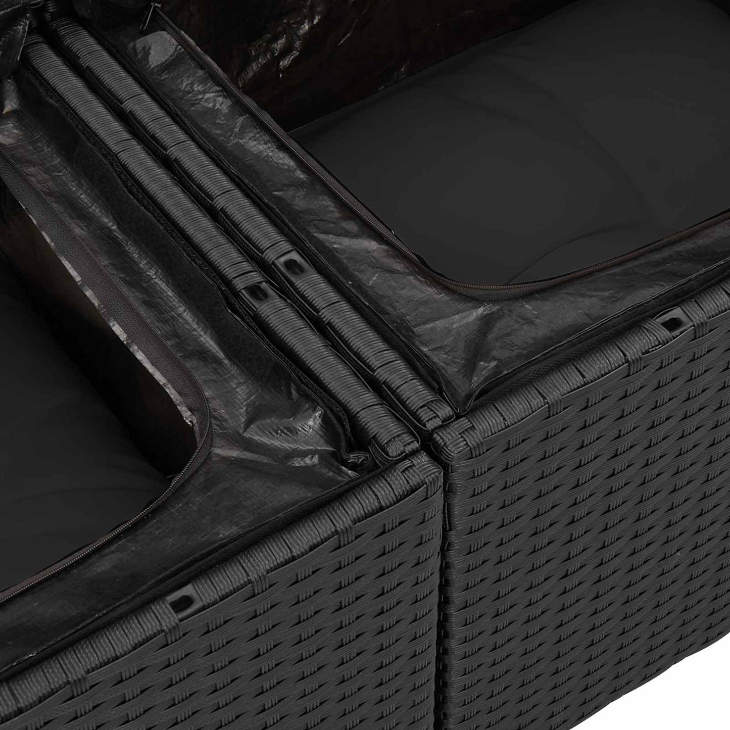 Garten-Sofa-Set mit Kissen mit Speicher 9 pcs Schwarz