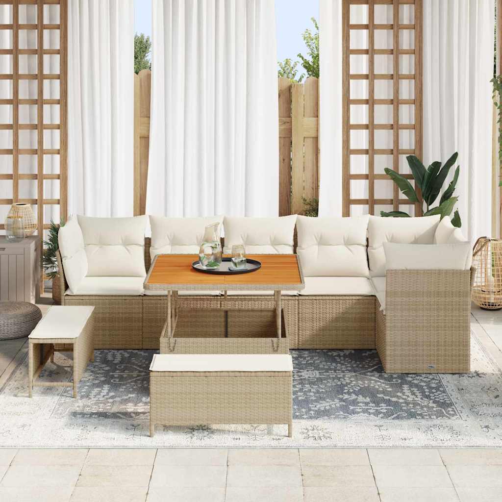 Garten-Sofa-Set mit Kissen mit Speicher 9 pcs Beige und Creme