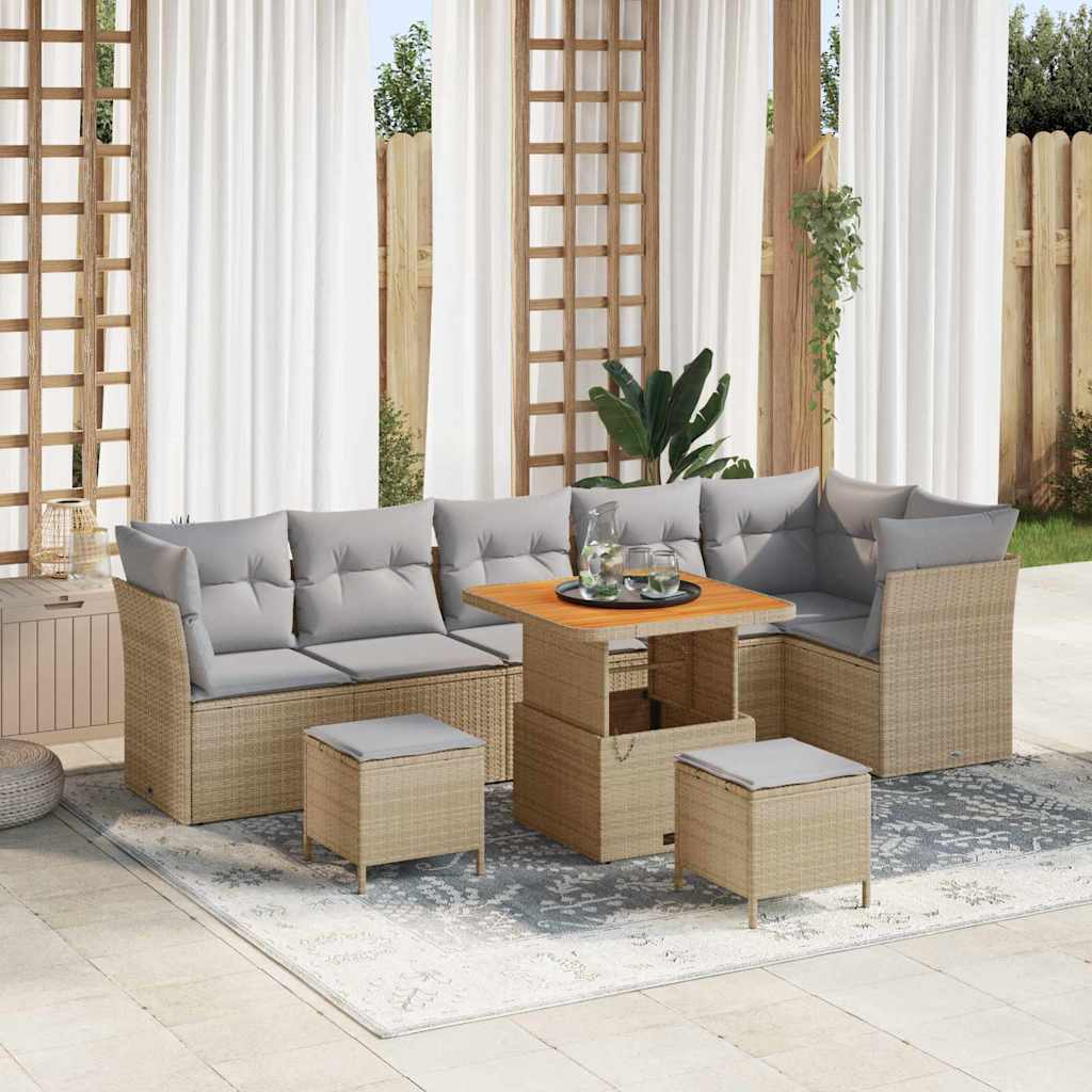 Garten-Sofa-Set 9 pcs Beige und Hellgrau 80 x 80 x 71 cm