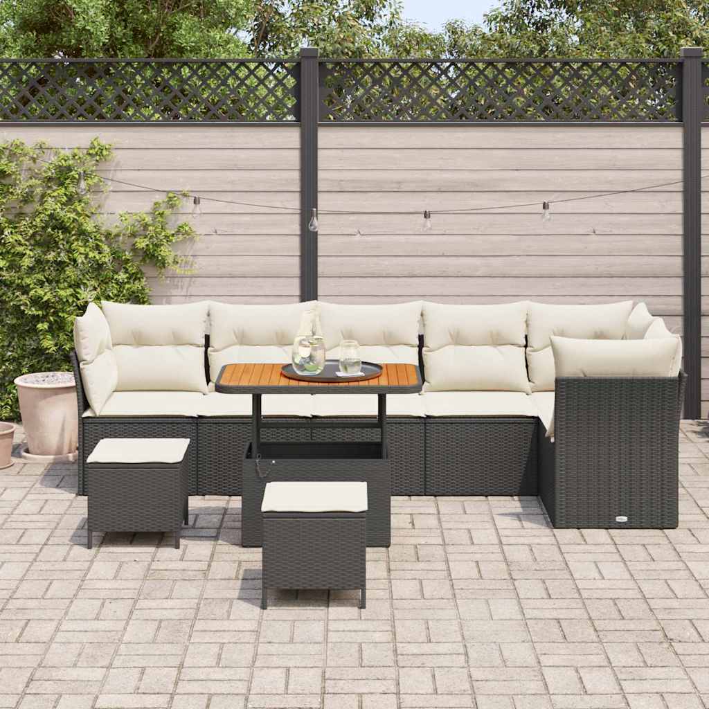 Garten-Sofa-Set mit Kissen mit Speicher 9 pcs Schwarz und Creme