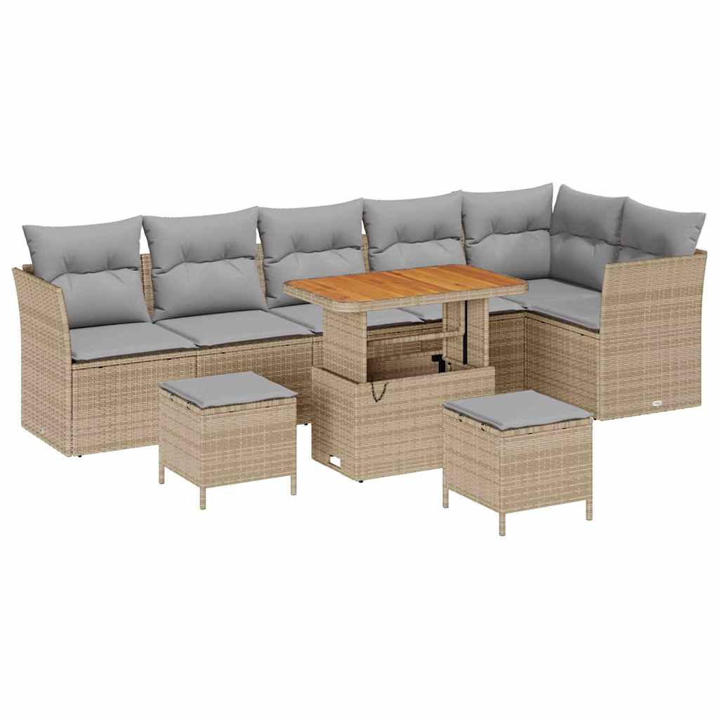 Garten-Sofa-Set mit Kissen 9 pcs Beige und Hellgrau