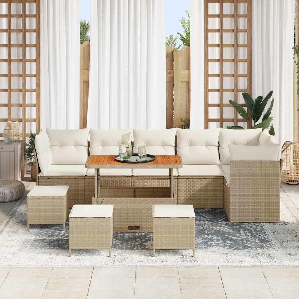 Garten-Sofa-Set mit Kissen mit Speicher 10 pcs Beige und Creme