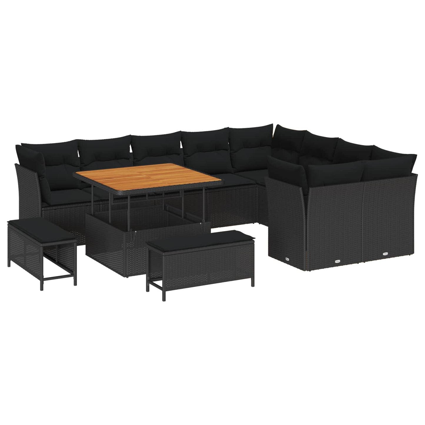 Garten-Sofa-Set mit Kissen mit Speicher 12 pcs Schwarz
