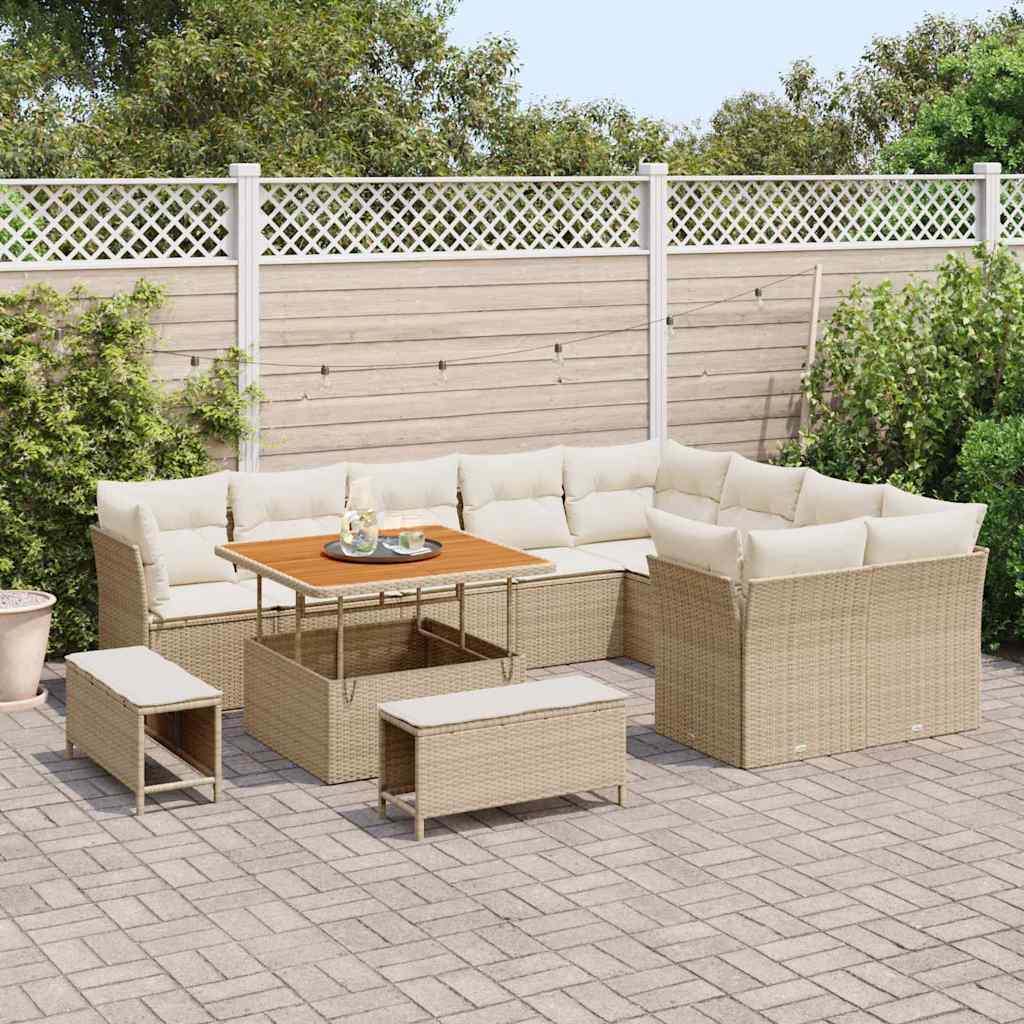 Garten-Sofa-Set mit Kissen mit Speicher 12 pcs Beige und Creme