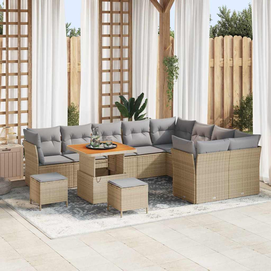 Garten-Sofa-Set mit Kissen 12 pcs Beige und Hellgrau