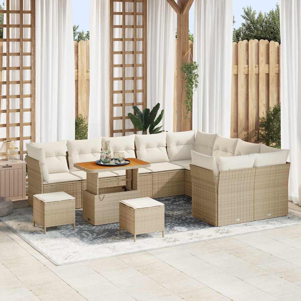 Garten-Sofa-Set mit Kissen mit Speicher 12 pcs Beige und Creme