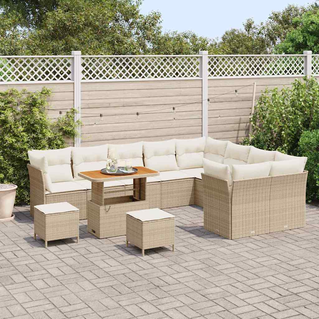 Garten-Sofa-Set mit Kissen mit Speicher 12 pcs Beige und Creme