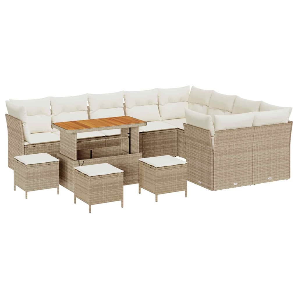 Garten-Sofa-Set mit Kissen mit Speicher 13 pcs Beige und Creme