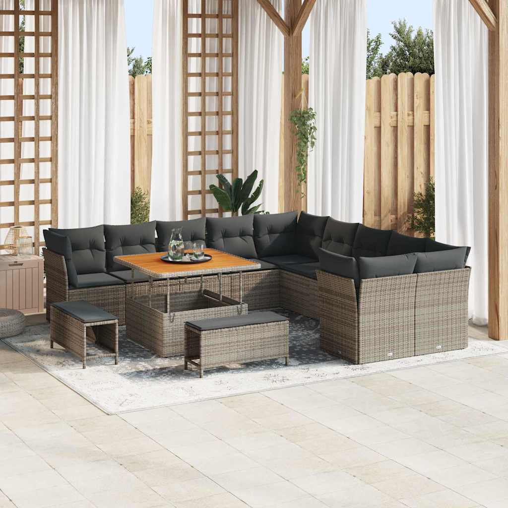 Gartensofa-set mit Kissen 13 pcs Grau Poly-Rattan