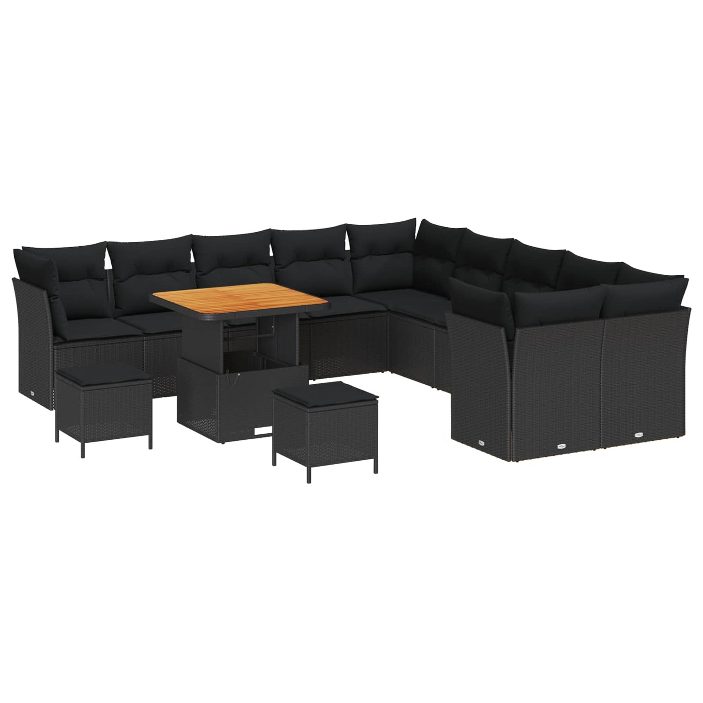 Gartensofa-set mit Kissen 13 pcs Schwarz Poly-Rattan