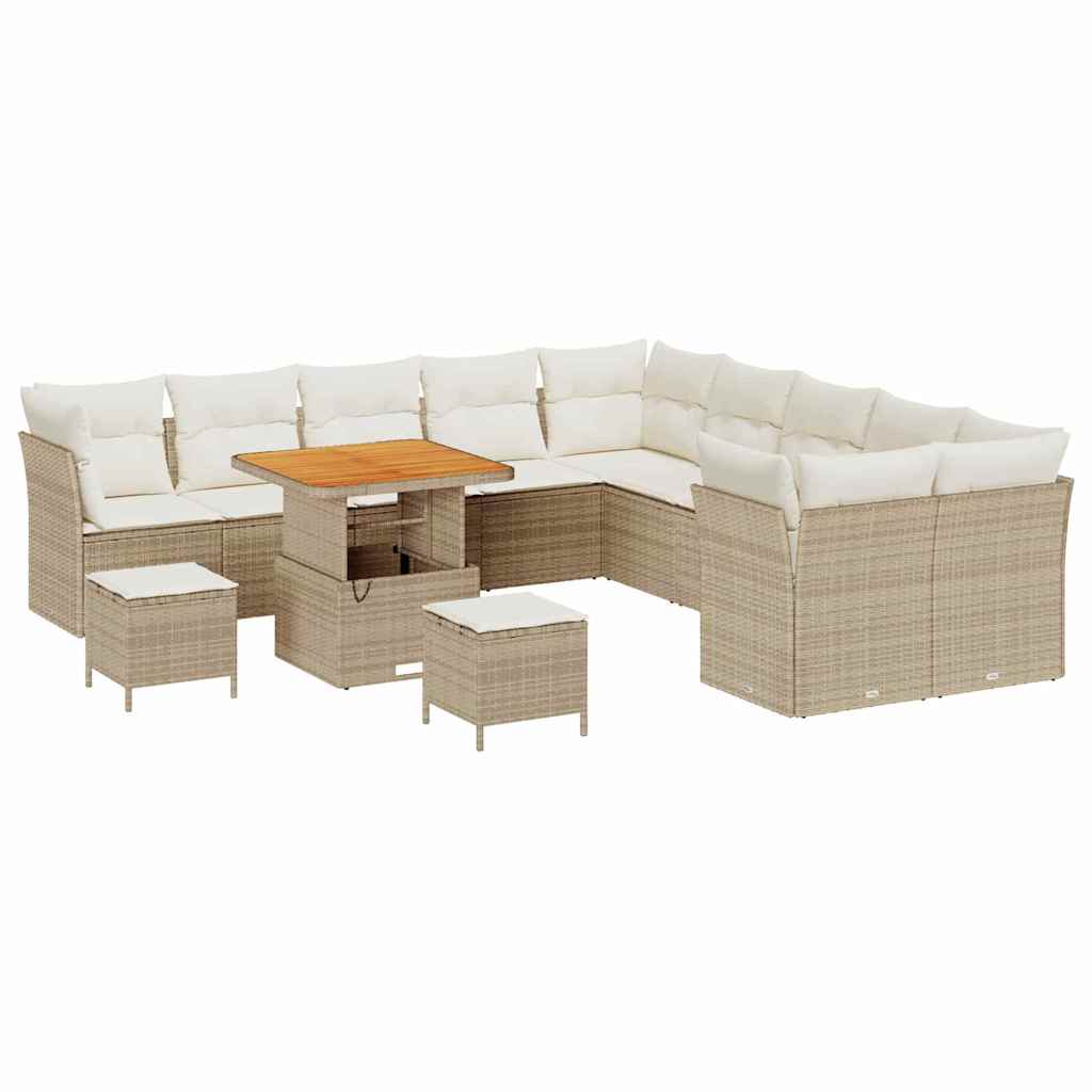 Gartensofa-set mit Kissen 13 pcs Beige und Creme Poly-Rattan