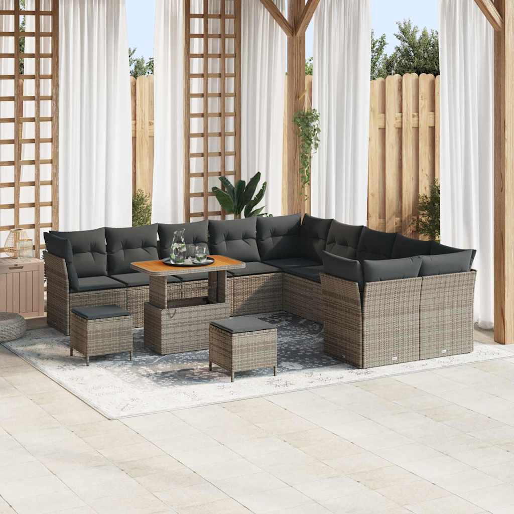Garten-Sofa-Set mit Kissen mit Speicher 13 pcs Grau
