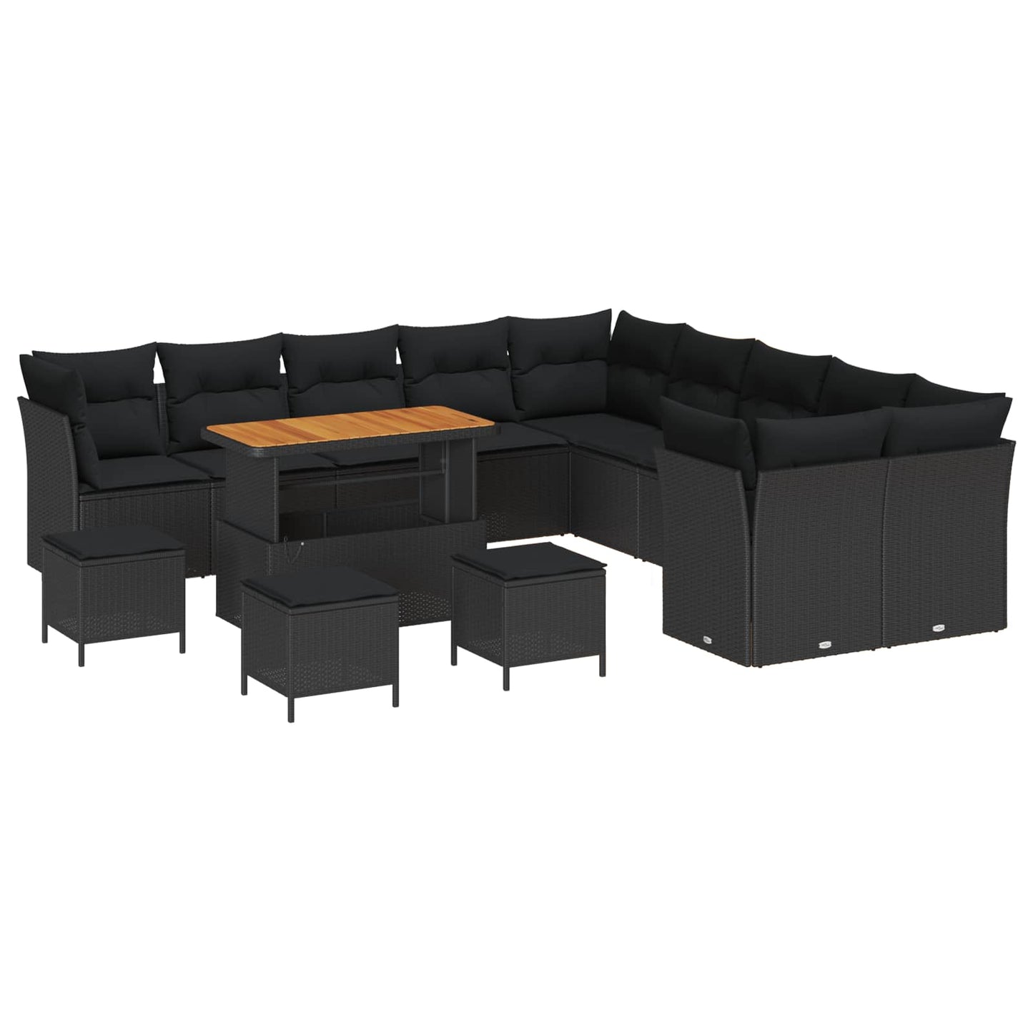 Gartensofa-set mit Kissen 14 pcs Schwarz Poly-Rattan
