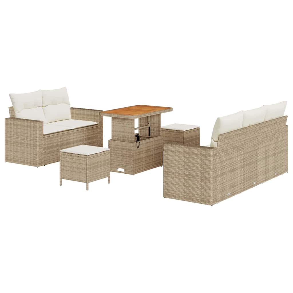 Gartensofa-set mit Kissen 8 pcs Beige und Creme Poly-Rattan
