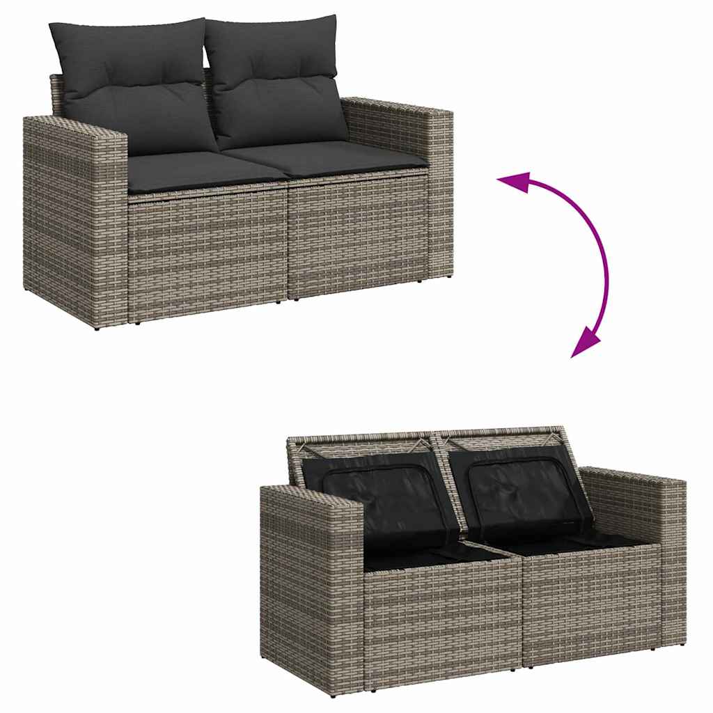 Gartensofa-set mit Kissen 8 pcs Grau Poly-Rattan