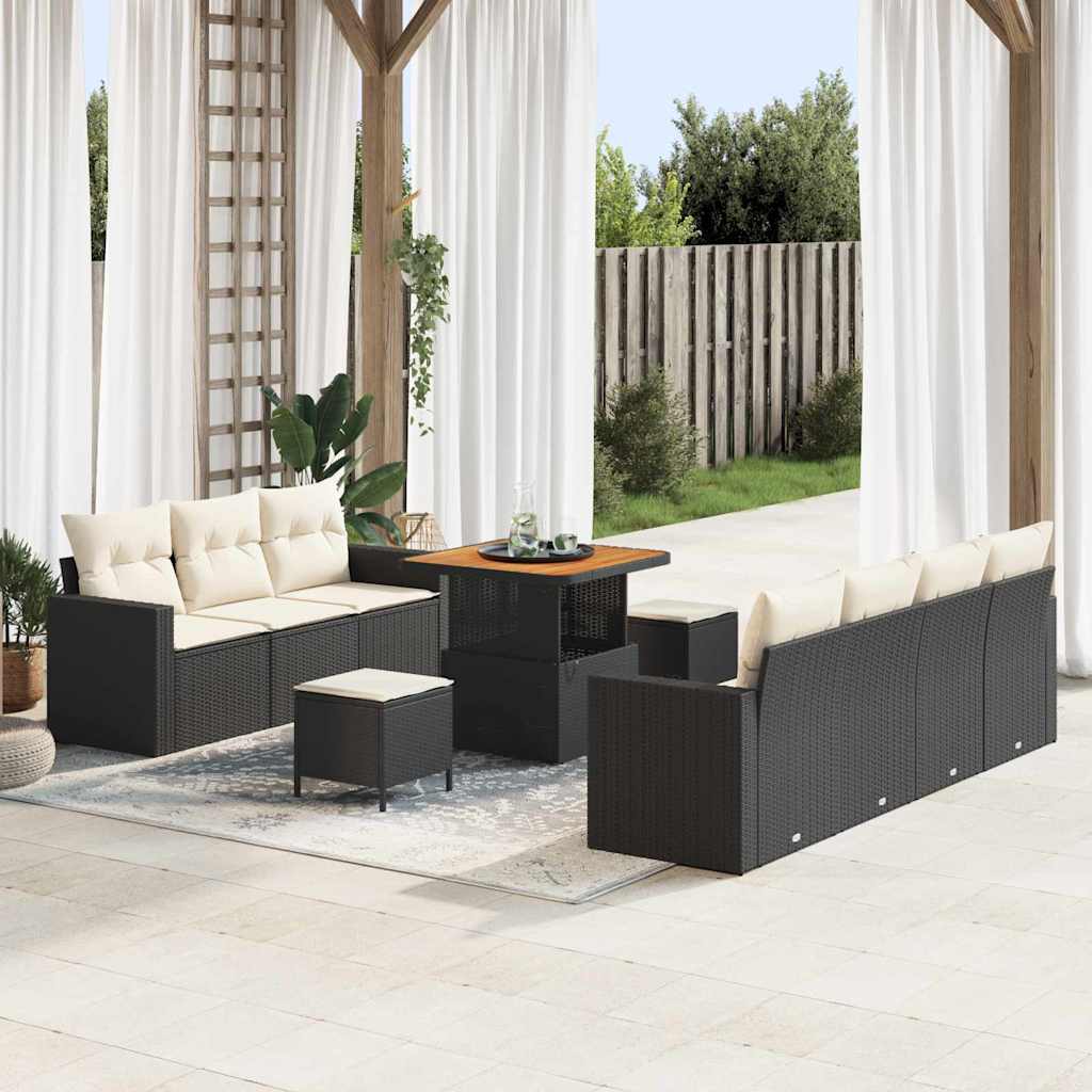 Garten-Sofa-Set mit Kissen 10 pcs Schwarz und Creme