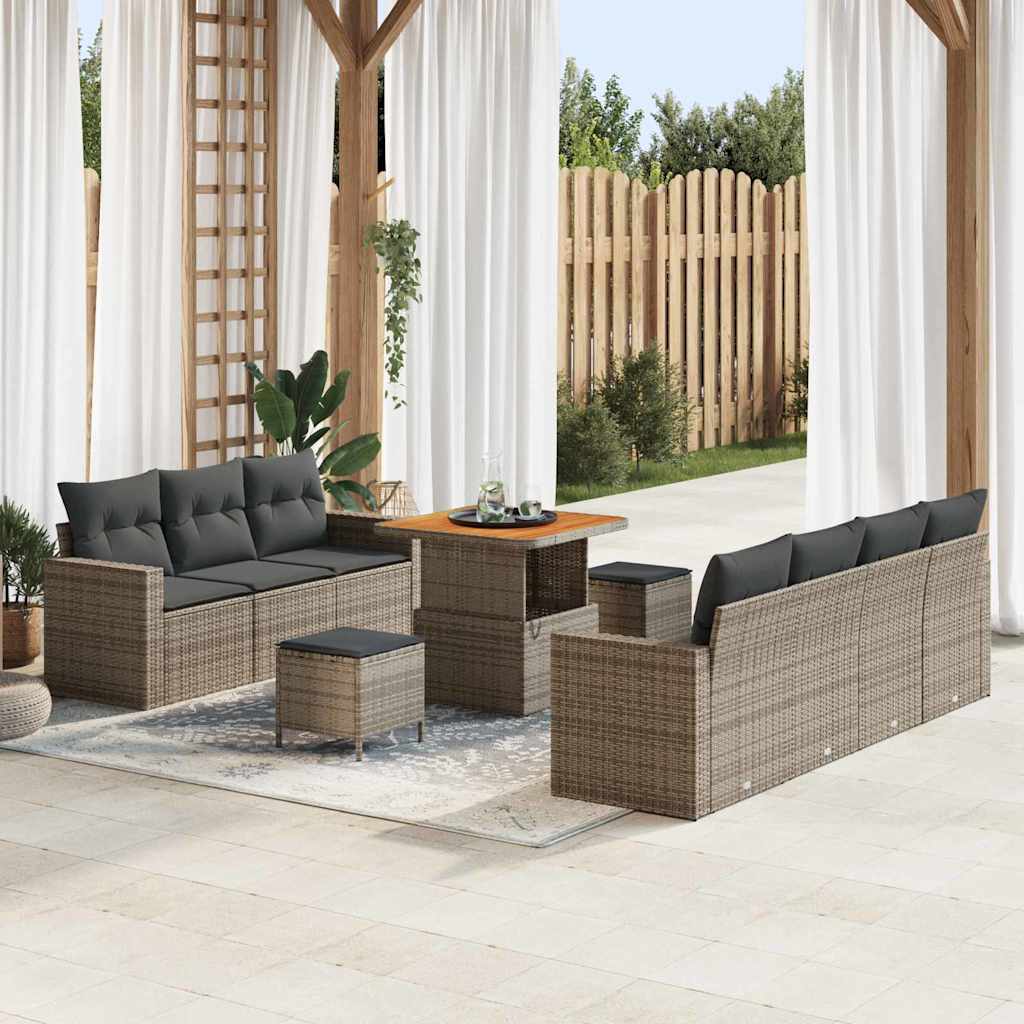 Garten-Sofa-Set mit Kissen mit Speicher 10 pcs Grau