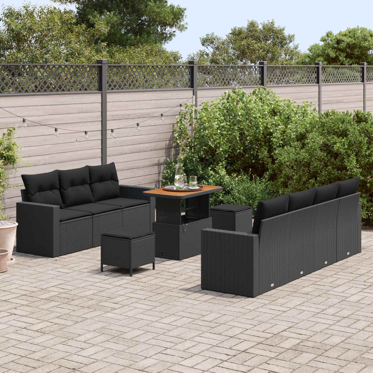 Garten-Sofa-Set mit Kissen mit Speicher 10 pcs Schwarz