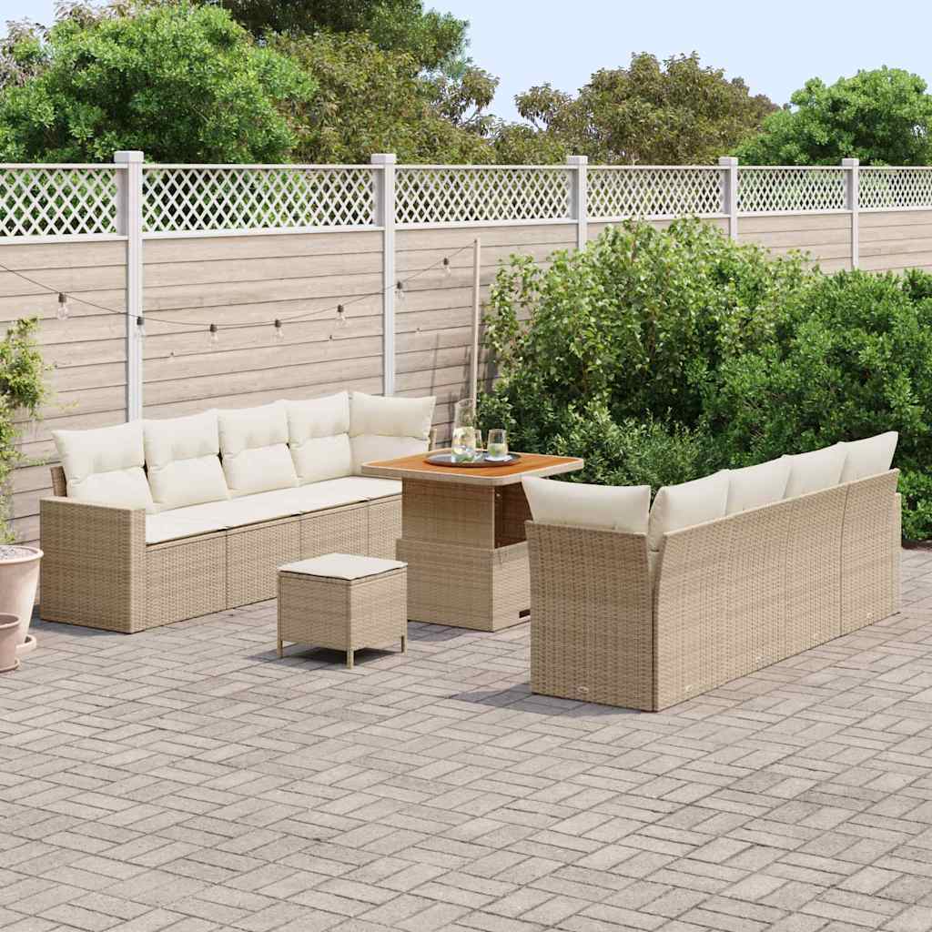 Gartensofa-set mit Kissen 12 pcs Beige und Creme Poly-Rattan