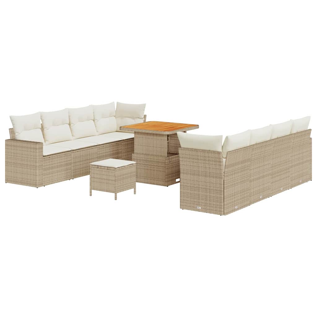 Gartensofa-set mit Kissen 12 pcs Beige und Creme Poly-Rattan