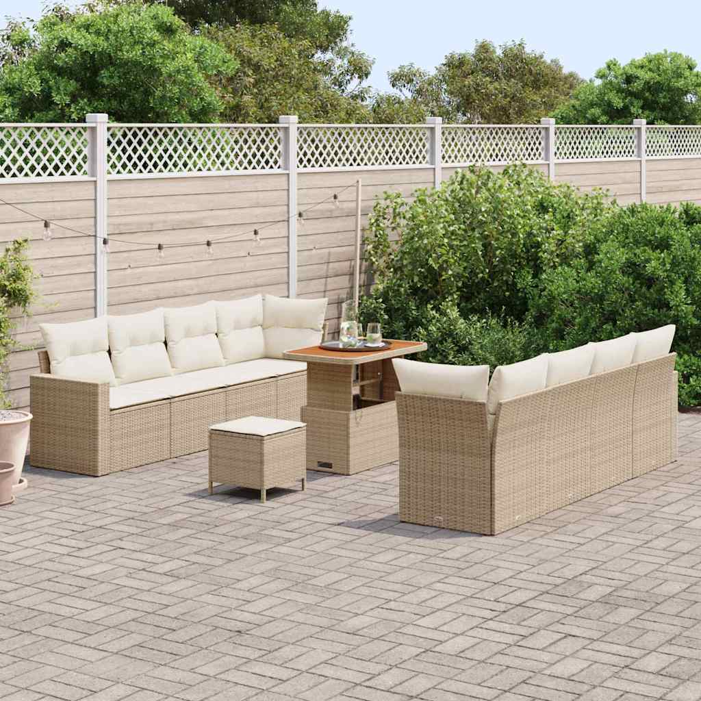 Gartensofa-set mit Kissen 12 pcs Beige und Creme Poly-Rattan