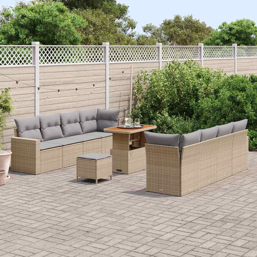 Gartensofa-set mit Kissen 12 pcs Beige und Hellgrau Poly-Rattan