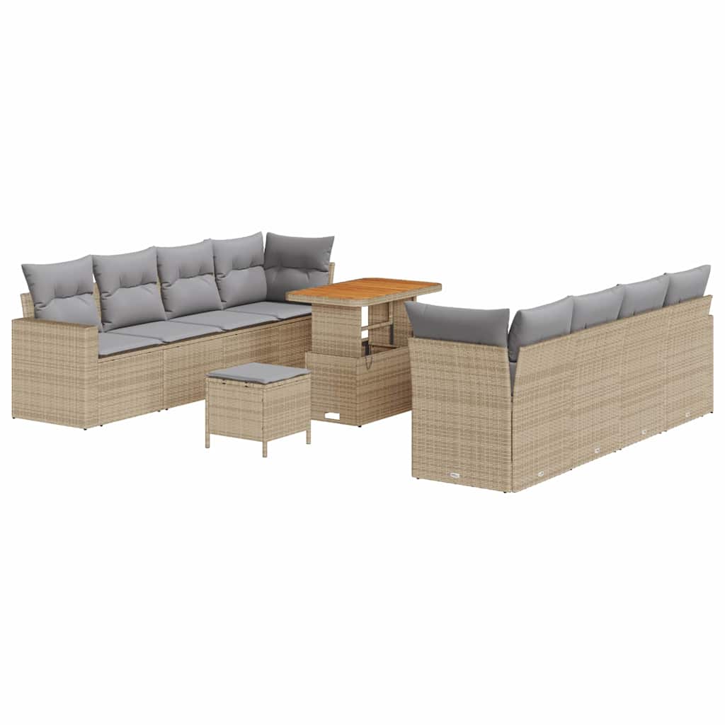 Gartensofa-set mit Kissen 12 pcs Beige und Hellgrau Poly-Rattan