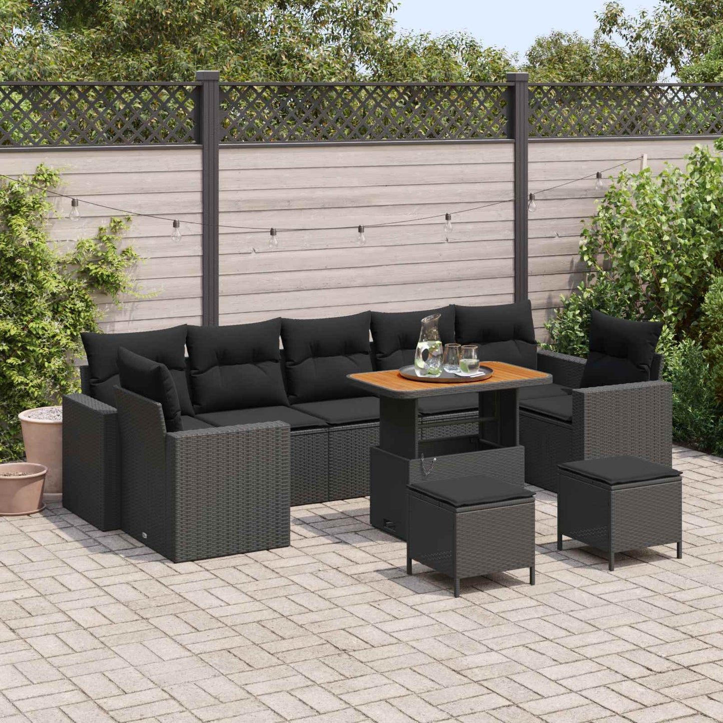 Gartensofa-set mit Kissen 13 pcs Schwarz Poly-Rattan