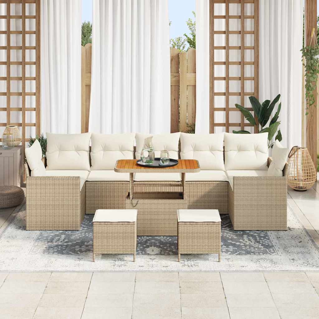 Gartensofa-set mit Kissen 13 pcs Schwarz und Creme Poly-Rattan