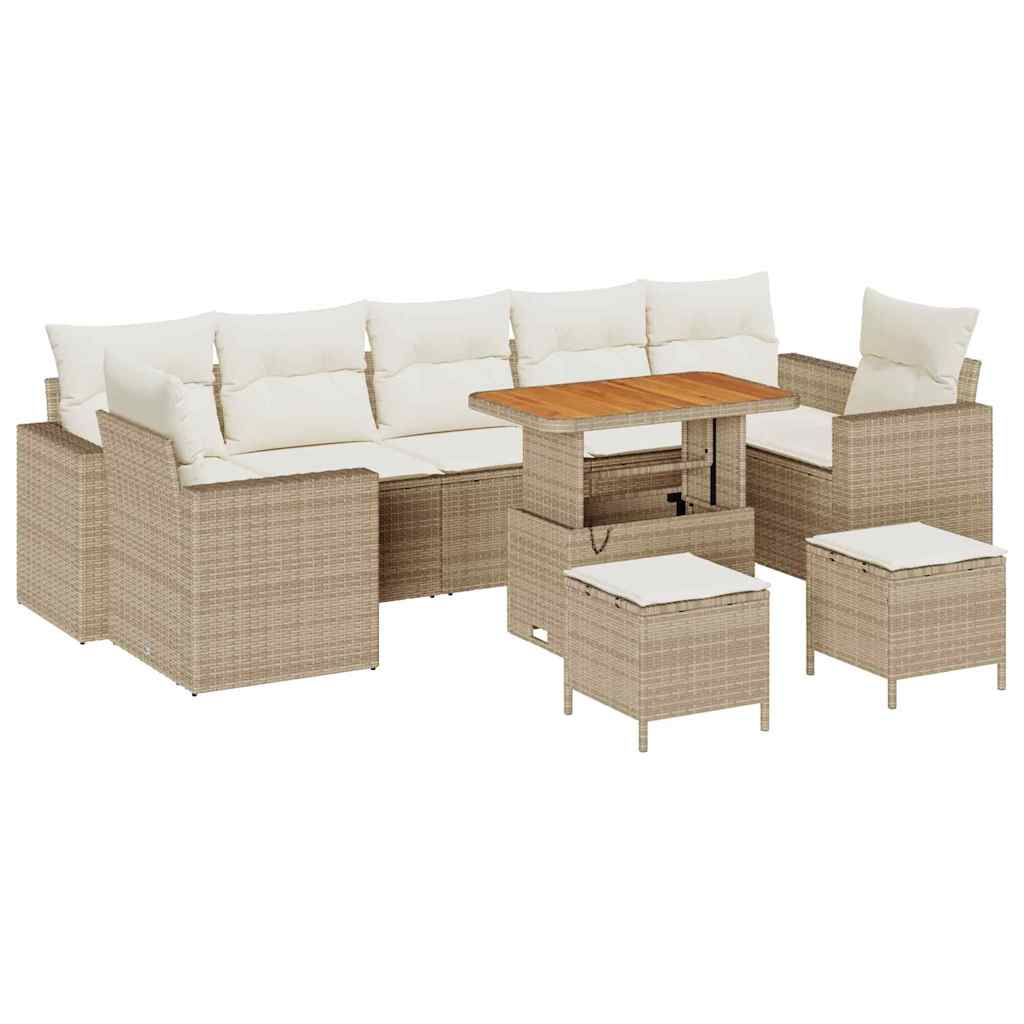 Gartensofa-set mit Kissen 13 pcs Schwarz und Creme Poly-Rattan