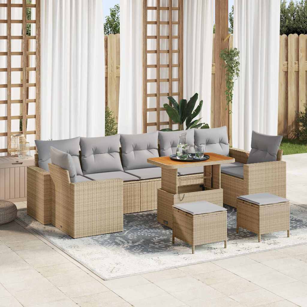 Gartensofa-set mit Kissen 10 pcs Beige und Hellgrau Poly-Rattan
