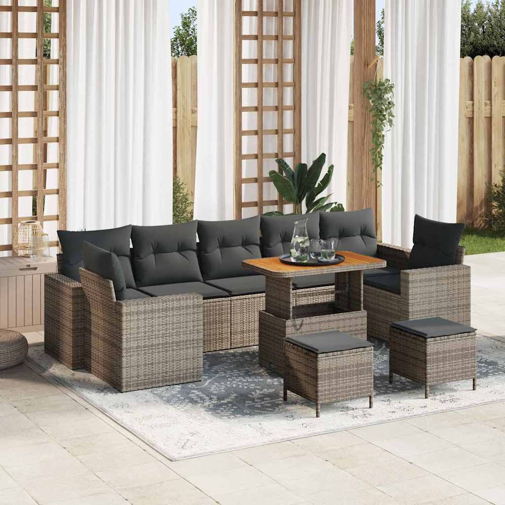 Gartensofa-set mit Kissen 13 pcs Grau Poly-Rattan