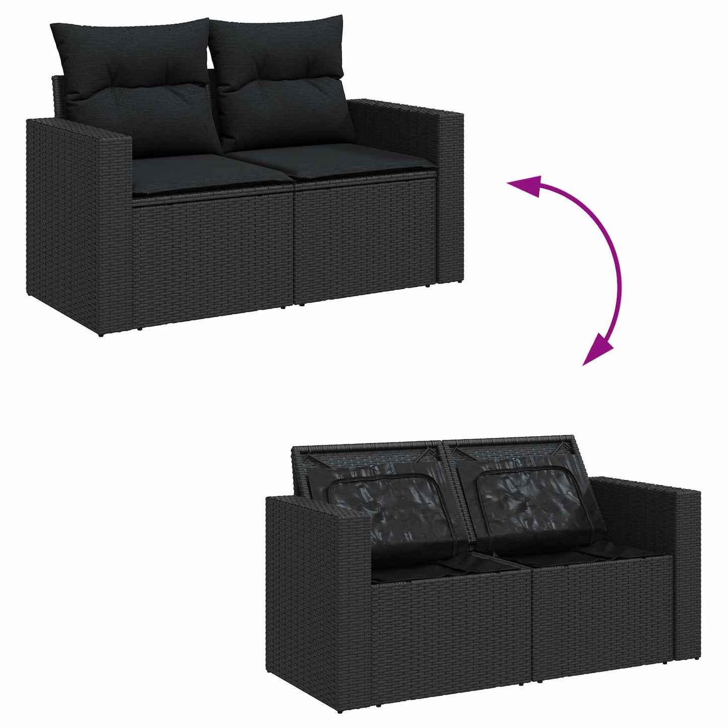 Gartensofa-set mit Kissen 9 pcs Schwarz Poly-Rattan