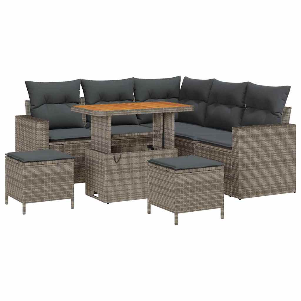 Gartensofa-set mit Kissen 9 pcs Grau Poly-Rattan
