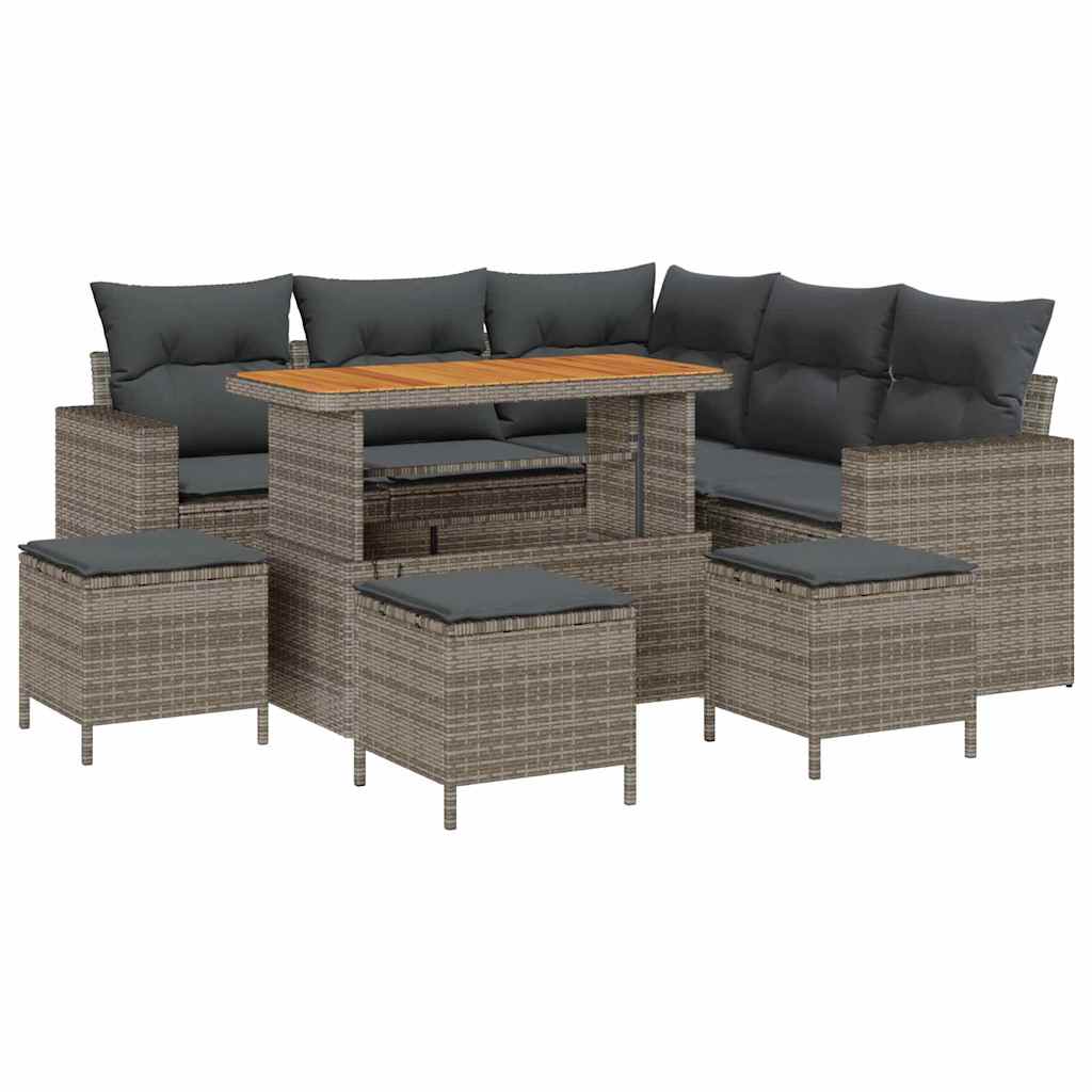 Gartensofa-set mit Kissen 10 pcs Grau Poly-Rattan